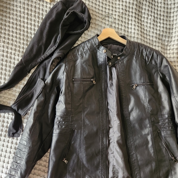 Women's Removable Hood Faux Leather Jacket XXL in Black - Picture 6 of 16